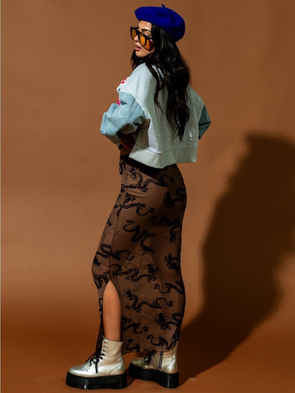 Dressed In LALA Enchantress Mesh Burnout Dragon Skirt in Dangerous Woman XS-3X - Picture 3 of 6